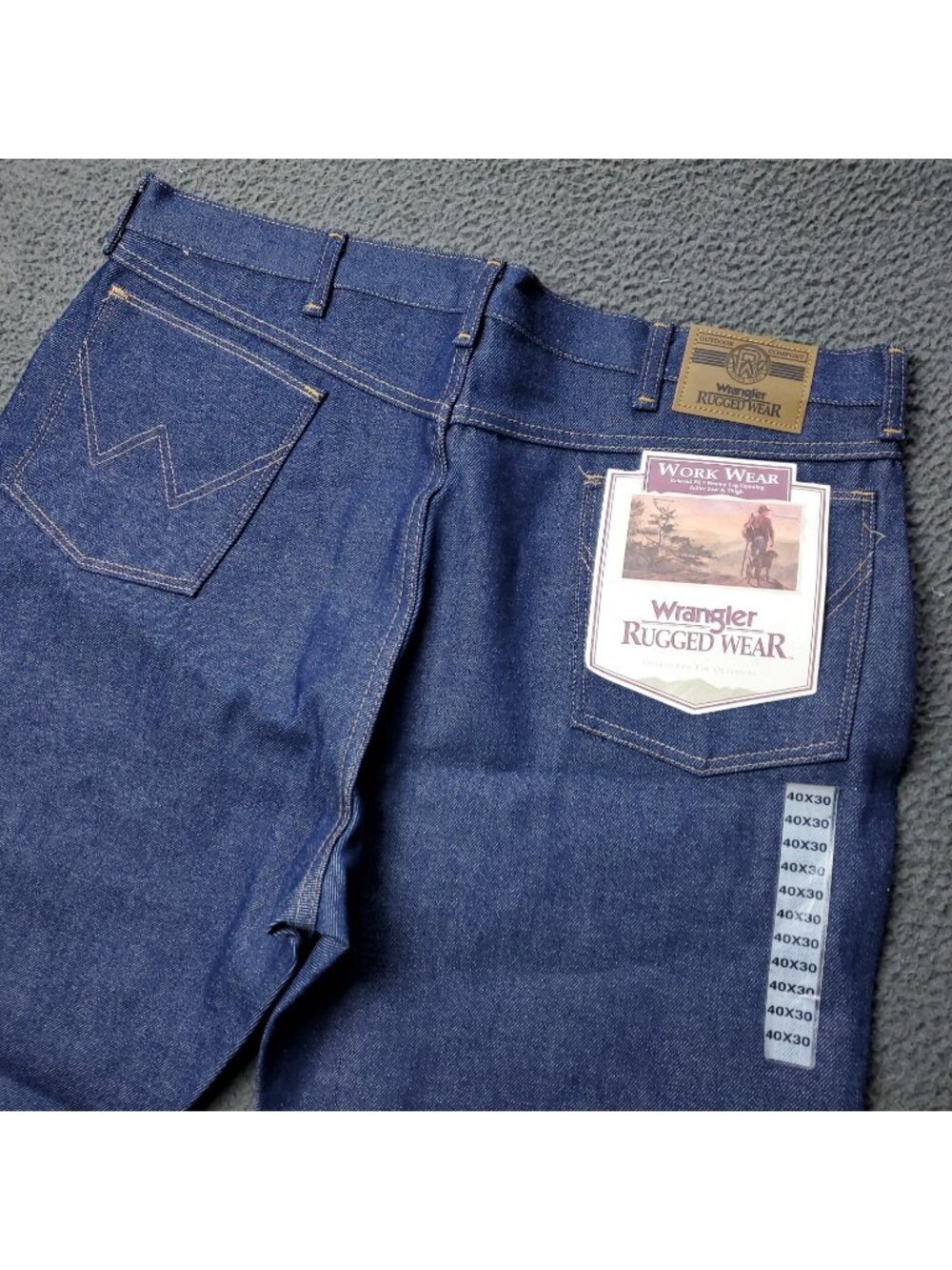 Wrangler Jeans Mens 40x30 Relaxed Fit Work Rugged Denim Blue Cotton Western